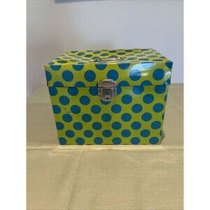 Vintage 1970s Metal Box Lime Green  Teal Polka Dots 12.5 X 9.5 X 10 In